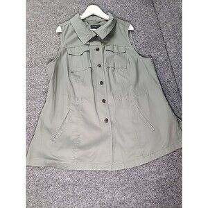 NWT Talbots Womens Chambray Vest Size XL Pockets Sleeveless Army Green
